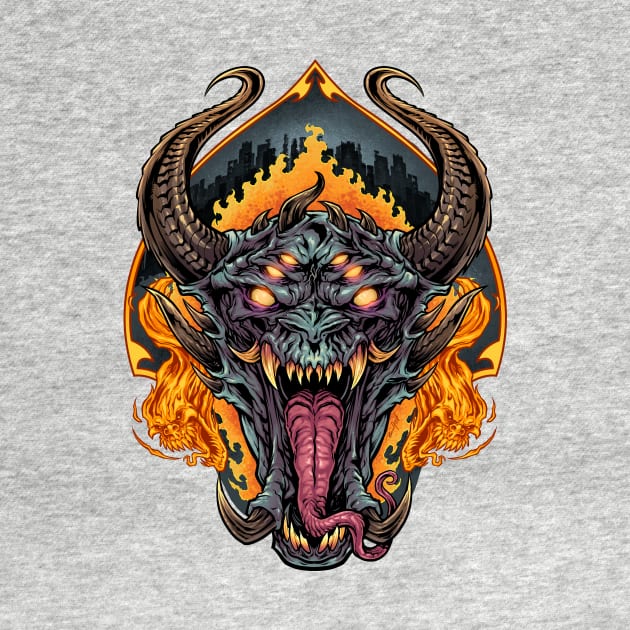 Demon Face and Fire Skulls by FlylandDesigns